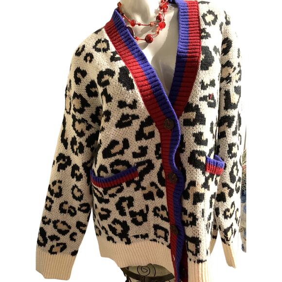NWT Vigoss Ivory White and Black Leopard Lightweight Cardigan Sweater XL 14 16 - Picture 1 of 11